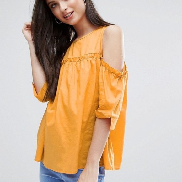 NWOT Missguided Petite Cold Shoulder Cotton Smock Top - Picture 2 of 3